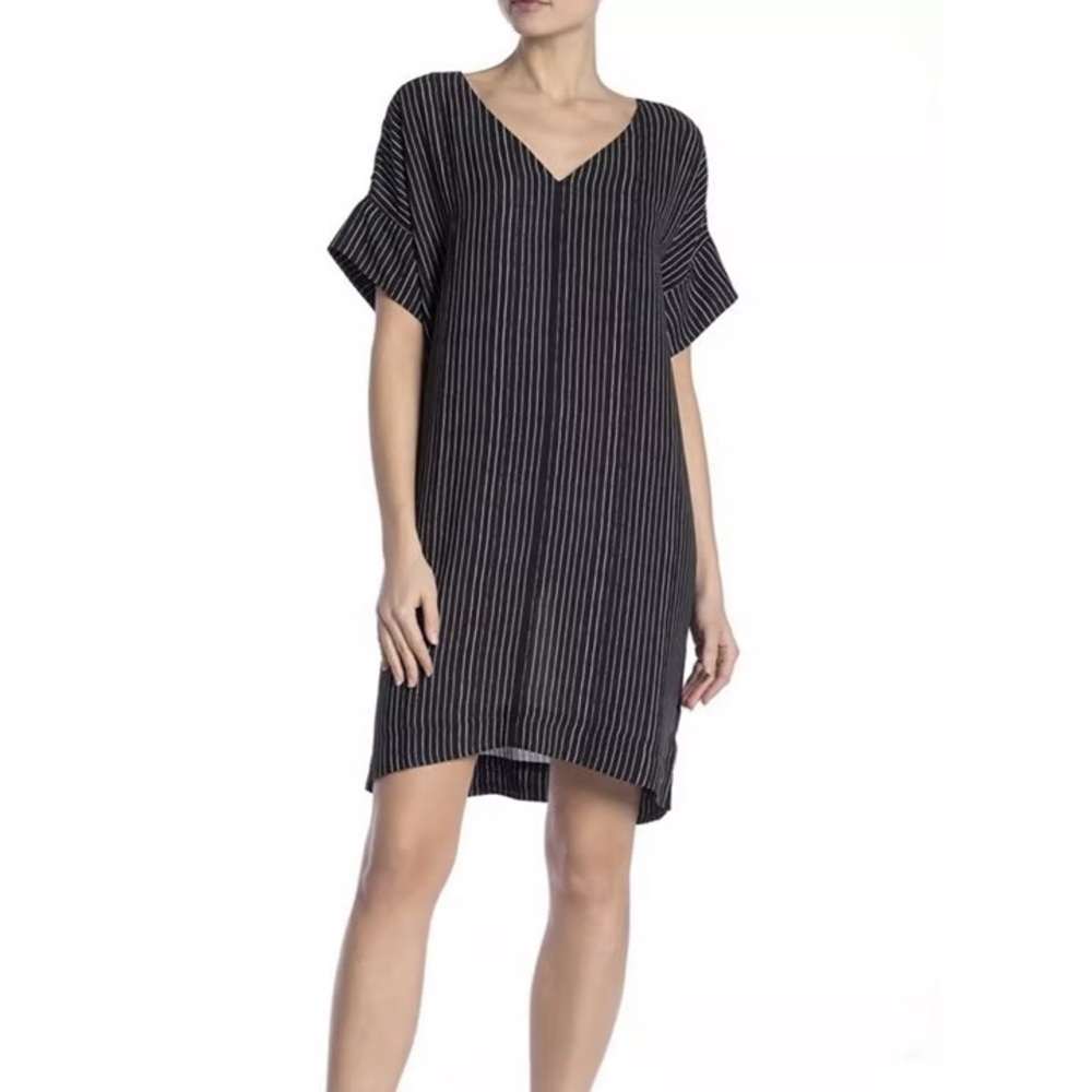 Madewell Black and White Striped V-Neck Dress